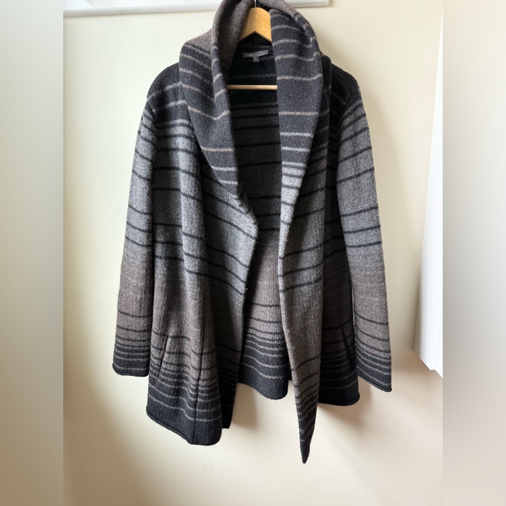 VINCE Sophie‎ Striped Blanket Hooded Cardigan Jacket Wool Cashmere Yak Alpaca XS